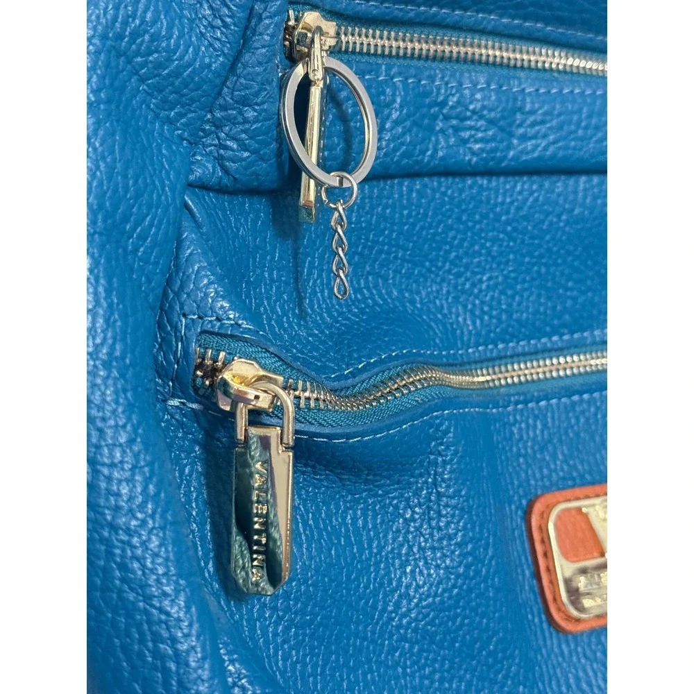 Valentina Convertible Italian Pebbled Leather Bag Backpack In‎ Ocean Blue